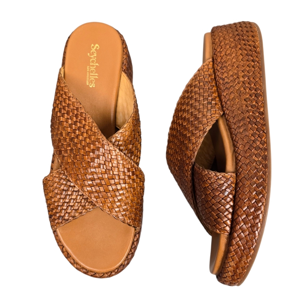 Seychelles Womens Key West Tan Brown Woven Leather Slip On Sandals Size 9